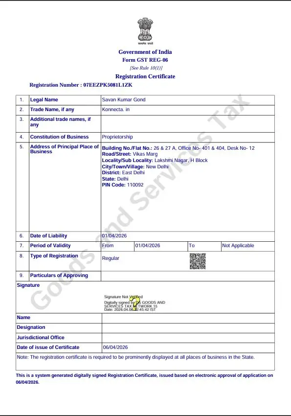 Konnecta GST Certificate